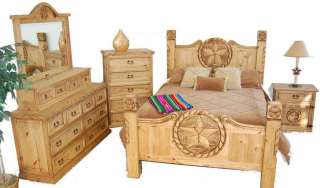 STAR ROPE DESIGN RUSTIC BEDROOM KING BED MEXICAN SOLID WOOD FURNITURE 