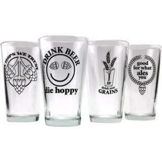 Funny Draft Beer Pint Glass Set   4 Glasses Hops Hoppy  