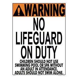  Warning No Lifeguard Sign 1001Wa1824E