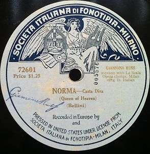 GIANNINA RUSS bellini norma casta diva 10 VG 72601 Rare Italian 78 