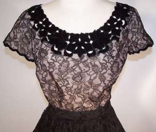 1950s Vintage Benham Original Black Chantilly Lace Circle Skirt Blouse 
