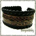leather bracelet flexible bended tribal stamped black  