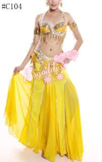 New belly dance yellow 2 pics costume bra& belt   