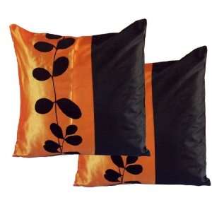  Orange & Black Thai Silk Pillow Cases from Thailand 