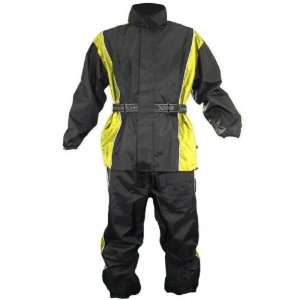 Xelement Mens 2 Piece Black and Yellow Motorcycle Rainsuit   Size 