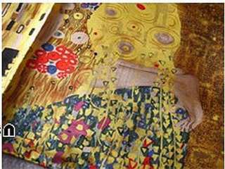   Silk Oil Painting Scarf Wrap Gustav Klimts The Kiss in Gold 2 sizes