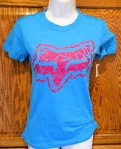 FOX RIDERS~ HOT PINK ON BLUE CRACKED LOGOHEAD TEE SHIRT S  
