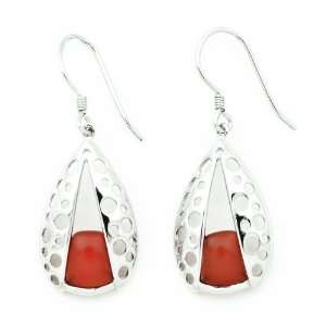  Sterling Silver Bubble Drop Earrings with Red Agate Accent 