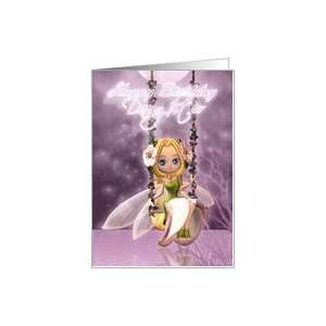   Happy Birthday cute fairy on flower swing, magical Card Toys & Games