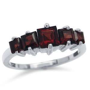  2.12ct. 5 Stone Natural Garnet 925 Sterling Silver Ring 