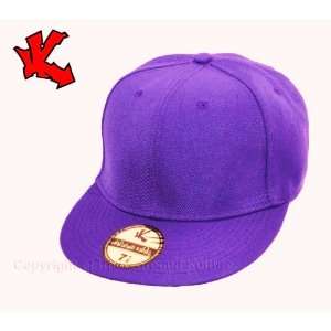    Plain Purple Fitted Flat Peak Baseball Cap 7 3/4 