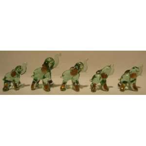  Set of 5 Blown Glass Green Elephant Figurines 0.5h with 