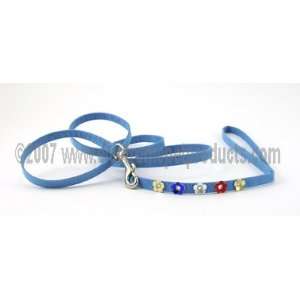  Blue Suede Dog Leash with multi colored flowers 5 ft. Pet 