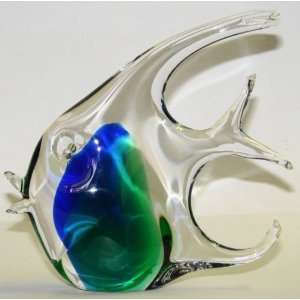   Art Glass Angel Fish Paperweight Blue Green Figurine