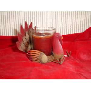 Thanksgiving Turkey Votive Candle Holder Red Brown Tin