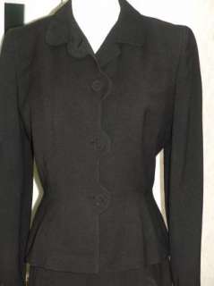 VTG 40s Scalloped J.J. Haggerty Beverly Hills Black Nipped Waist Suit 