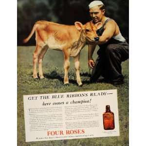  1937 Ad Four Roses Whiskey Whisky Dairy Cow Jersey Calf 