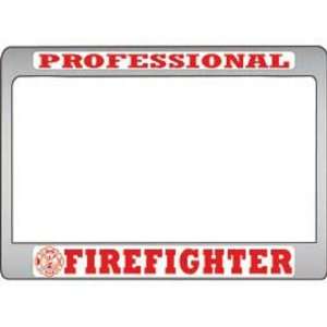  Firefighter License Plate Frame Red & White Automotive