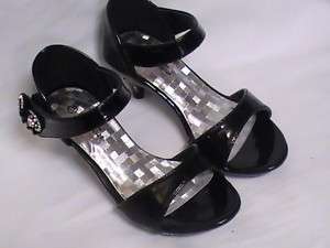 Girls Black Dress Shoes Pageant Heels(TERE81) Yt Sz 10  