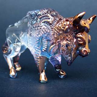 Bison Buffalo Figurine Hand Blown Glass Gold Sculpture  
