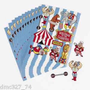 12 Party Favor CARNIVAL Big Top CIRCUS STICKER SHEETS  