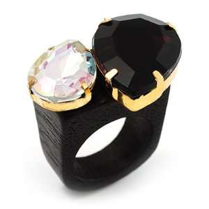  Acrylic Wooden Boho Style Fashion Ring (Black&Clear 