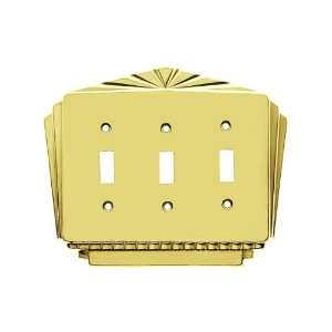   Brass Deco Style Triple Gang Toggle Switch Plate.