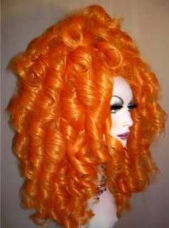 Drag Queen Wig Teased Big Long Pumpkin Orange Big Curls  