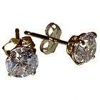 14k yellow gold 5.0 mm round faceted white CZ push back