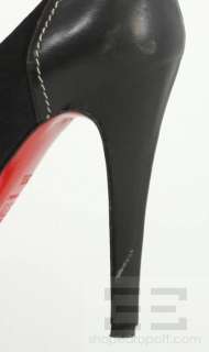 Christian Louboutin Black Topstitched Leather & Suede Platform Pumps 