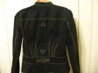 Womens black denim jean jacket, size 12, Medium, Fantastic Stitching 
