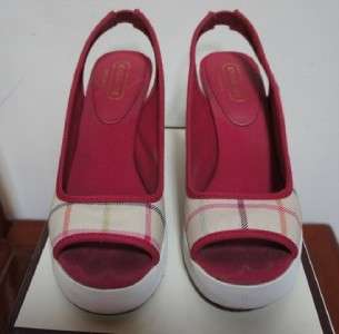 COACH ~SYDNEY~ Tattersall Plaid Wedge Sandals Shoes 6 M  
