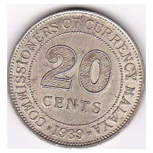  1939 Malaya 20 Cents Silver Coin 