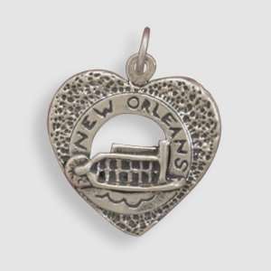  Sterling Silver New Orleans Heart Charm / Pendant 