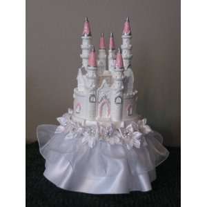 White with Pink and Silver Castle Cake Topper  Kitchen 