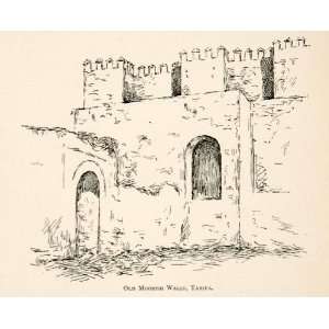  1905 Wood Engraving Old Moorish Walls Tarifa Spain Cadiz 