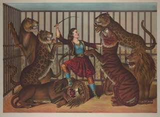   REPRODUCTION CAGED FEMALE ANIMAL LION TAMER CIRCUS ACT 13X19 PRINT