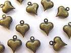 20) Antique Brass / Brass Ox Puffed Heart Charms Drops