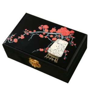   Jewelry Box With Mirror   Red Plum Tree Blossom Design