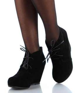  Wedge Lace Up Booties Ankle Boots Shoes Leopard Black Brown  