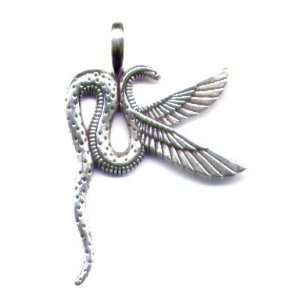  18 Winged Serpent Black Cord Necklace Sterling Silver 