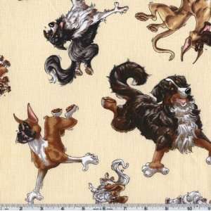  45 Wide Doggie Play Time Tan Fabric By The Yard Arts 