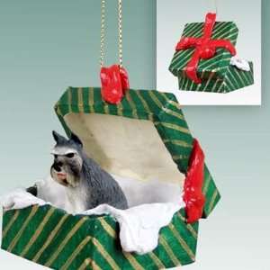    Schnauzer Green Gift Box Dog Ornament   Gray