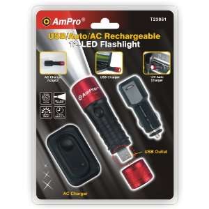 Ampro Tools T23951 12 LED Rechargeable USB Flashlight Set, Red