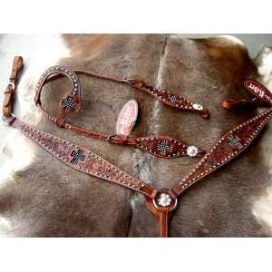  Bridle & Headstall Set with Dark Tan Leather with Black 