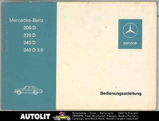 1974 1975 Mercedes Benz 200D 220D 240D Owners Manual German  