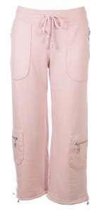Womens Pink Drawstring Tie Bottom Lounge Capri Pants  