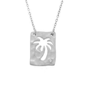 Sterling Silver 925 Genuine Sparkling Diamond Cut Out Palm Tree Symbol 