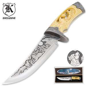 Custom Faux Ivory Wildlife Wolf Bowie Knife  