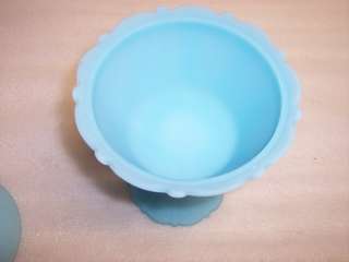 FENTON SANTIN BLUE CANDY BOWL & CANDLE HOLDERS  